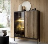 Вітрина низька Сенто / Sento WT104 з підсвіткою чорний/дуб вотан Perfect Home ширина 103 см.