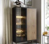 Вітрина висока Сенто / Sento WTSZ104 з підсвіткою Чорний/дуб вотан Perfect Home ширина 103 см.