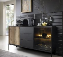 Комод Сенто / Sento KSZ154 з підсвіткою Чорний/дуб вотан Perfect Home ширина 153 см.