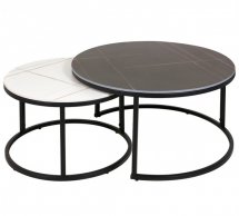 Журнальный столик FLORIDA B Интарсио черный мат+белый мат эф.мрамора/черный 80 см
