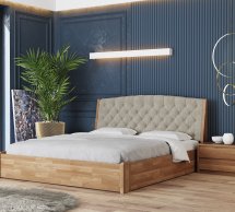 Ліжко дерев'яне з м'якою вставкою Лев Токіо Нове з підйомним механізмом та нішею для білизни масив Бук