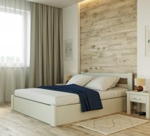 Кровать деревянная Лев Соня с подьемным механизмом и нишей для белья массив Бук Белый