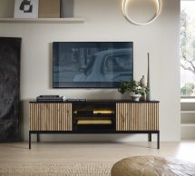 Тумба под ТВ Сенто / Sento RTV154 чёрный/дуб вотан Perfect Home Д153×Г39×В56