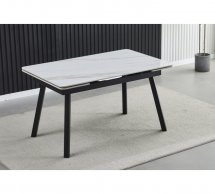 Стол обеденный раскладной MADRID CERAMIC Интарсио белый глянец/черный каркас Раскладной 140/200 см