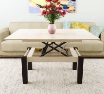 Стол-трансформер B-Fly Glass Art In Head Гикори рокфорд светлый/Венге ноги/Белое стекло