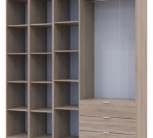 Шкаф Дорос Гелар дуб сонома с 2 Этажерками 3-х дверный 192,6 см