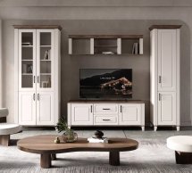 Модульна вітальня Канді Білий альпійський / Дуб стірлінг / Білий матовий