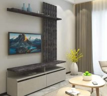 Стенка Эллис с декоративными рейками Бетон стайл/бетон темный