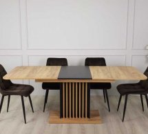 Стіл обідній розкладний TREND D-C MAX Інтарсіо Дуб Крафт Золотий/Чорний 160/210 см 