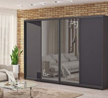 Шафа-купе з дзеркалом Комфорт меблі бронза графіт 4 дверна 400 см
