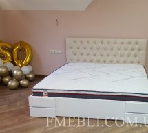 Ліжко дерев'яне Камелія ромб з підйомним механізмом та нішею для білизни Білий Сосна / Бук