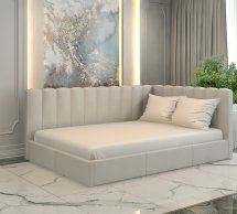 Ліжко м'яке двоспальне Лев Скандинавія з підйомним механізмом та нішею для білизни