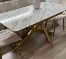 Стол кухонный раскладной золотые ножки Джем Lars / Ларс 150-190 см