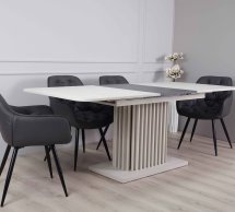 Стіл Cassandra MAX Інтарсіо Шовковий Камінь/Антрацит Розкладний 160/210 см