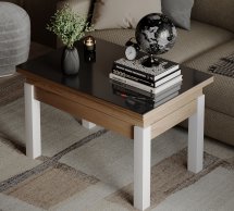 Стол-трансформер B-Fly Glass Дуб крафт золотой/Белые ноги/Графитовое стекло