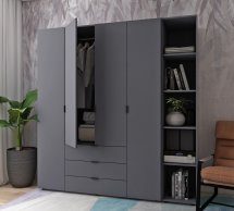 Шкаф Дорос Гелар четырёхдверный с пеналом Графит 215 см