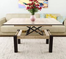 Стол-трансформер B-Fly Glass Art In Head Дуб экспрессив песочный/Венге ноги/Бежевое стекло