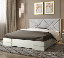 Кровать деревянная с мягкой вставкой ArborDrev Элит с подьемным механизмом и нишей для белья Сосна / Бук