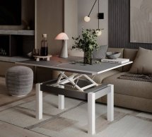 Стол-трансформер B-Fly Glass Art In Head Графит/Белые ноги/Графитовое стекло