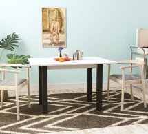 Стол-трансформер Dinner Glass Гикори рокфорд светлый/Венге ноги/Белое стекло