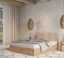 Кровать двуспальная деревянная Лев Калифорния с подьемным механизмом и нишей для белья Щит бука