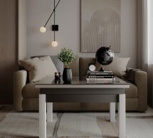 Стол-трансформер B-Fly Glass Графит/Белые ноги/Графитовое стекло