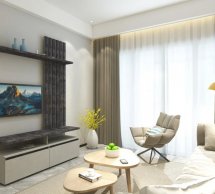 Стенка Эллис с декоративными рейками Бетон стайл/бетон темный