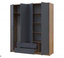 Шафа Doros Ронді 4-дверна з шухлядами 160 см Дуб Артізан / Графіт