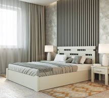 Ліжко дерев'яне Лев Зевс з підйомним механізмом і нішею для білизни масив Бук Білий