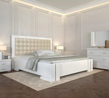 Кровать деревянная с мягкой вставкой ArborDrev Амбер с подьемным механизмом и нишей для белья Сосна / Бук Белый