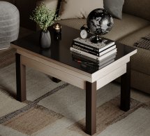 Стол-трансформер B-Fly Glass Art In Head Гикори рокфорд светлый/Венге ноги/Графитовое стекло