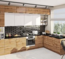 Модульная кухня Хай-тек з деревяной текстурой