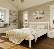 Кровать двуспальная деревянная с мягкой вставкой ЧДК Модерн массив Ольха