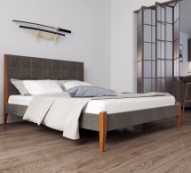 Кровать двуспальная деревянная с мягкими вставками ЧДК Токио Щит Ольха