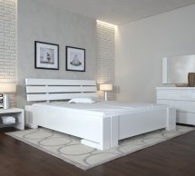 Ліжко дерев'яне ArborDrev Доміно з підйомним механізмом та нішею для білизни Сосна / Бук Білий