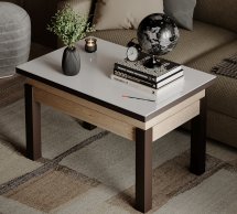 Стол-трансформер B-Fly Glass Дуб экспрессив песочный/Венге ноги/Бежевое стекло