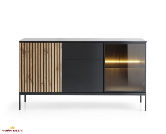 Комод Сенто / Sento KSZ154 з підсвіткою Чорний/дуб вотан Perfect Home Ш153хВ83хГ39 см. 7