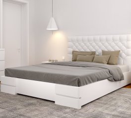 Ліжко дерев'яне з м'якою вставкою ArborDrev Камелія квадрат з підйомним механізмом та нішею для білизни Сосна / Бук Білий