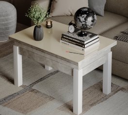 Стіл-трансформер B-Fly Glass Ательє світлий/Білі ноги/Перлина біла скло