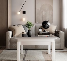 Стіл-трансформер B-Fly Glass Білий діамант/Білі ноги/Графітове скло