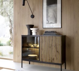 Комод Сенто / Sento K104 с подсветкой чёрный/дуб вотан Perfect Home ширина 103 см.