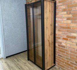 Шкаф 2Д LOFT Стекло Дуб сонома / Чёрный мат MebliRoMax