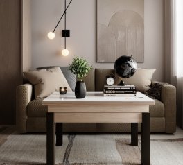 Стіл-трансформер B-Fly Glass Гікорі рокфорд світлий/Венге ноги/Біле скло