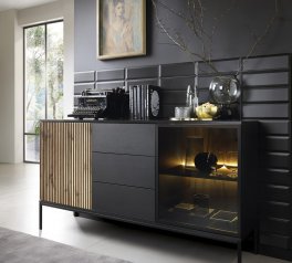 Комод Сенто / Sento KSZ154 с подсветкой чёрный/дуб вотан Perfect Home ширина 153 см.