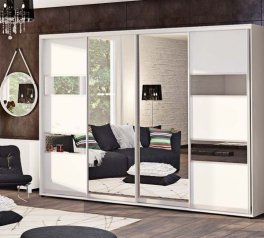 Шкаф-купе с зеркалом Комфорт мебель Модель-3 белый 4 дверный 400 см