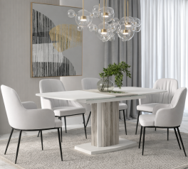 Стіл Fenix/Фенікс Інтарсіо Атрвуд Темний/Білий Діамант Розкладний 140/180 см 