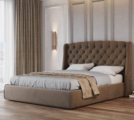 Ліжко м'яке двоспальне Лев Прага з підйомним механізмом та нішею для білизни