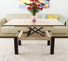 Стол-трансформер B-Fly Glass Art In Head Дуб Экспрессив песочный/Венге ноги/Белое стекло