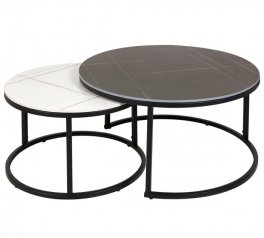 Журнальный столик FLORIDA B Интарсио черный мат+белый мат эф.мрамора/черный 80 см