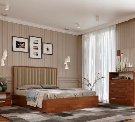 Кровать деревянная с мягкой вставкой ArborDrev Глория с подьемным механизмом и нишей для белья Сосна / Бук